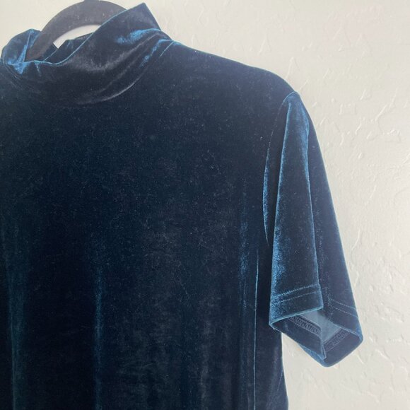 Velvet Classy Mock Neck Turtleneck Chic Glam Artsy Dressy Coquette Blouse Top - Picture 4 of 5